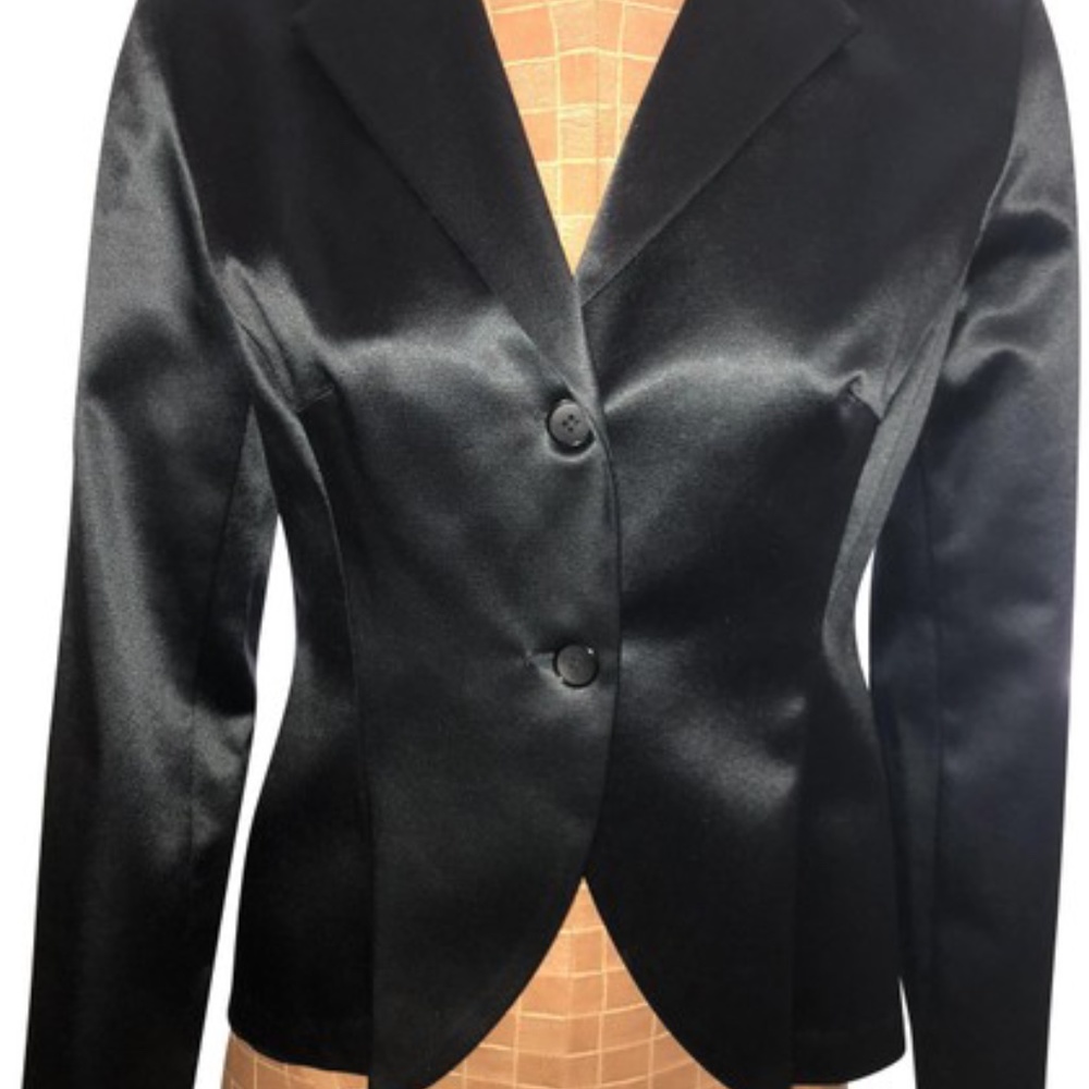 NWOT, Maria Bianca Nero Black Stretch, Satin Sheen Blazer - Picture 12 of 13